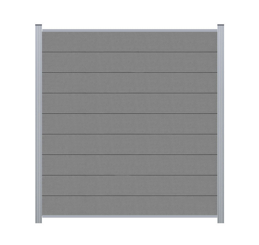 WPC-Zaunelement Hellgrau mit Abschlussleisten Silber