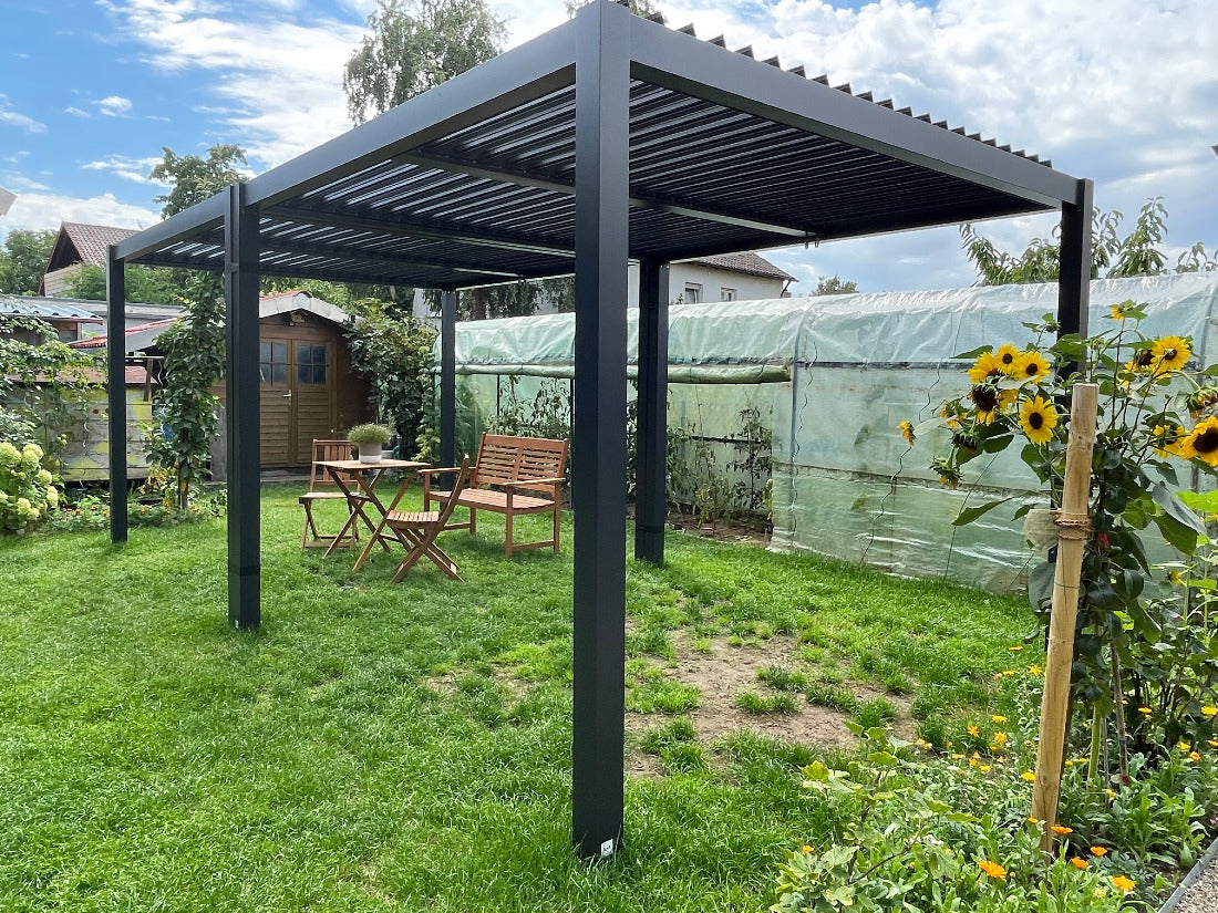 Pergola-Pavillon mit Lamellendach 3m x 3m